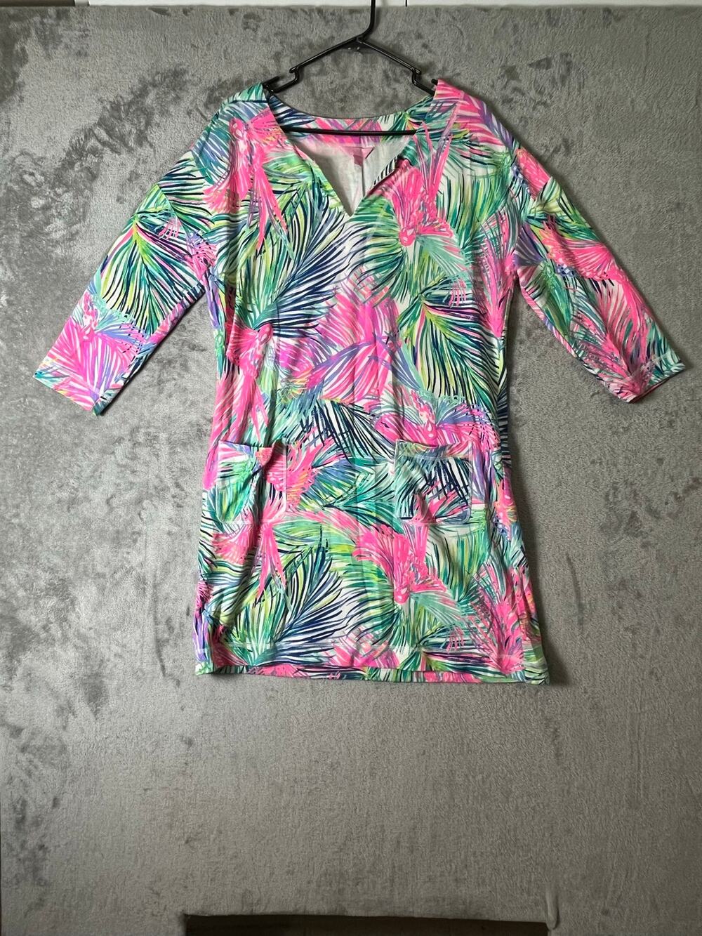 Lilly Pulitzer Scarlett Macaw Tropical Pink Shift Dress Large Resort Vacation